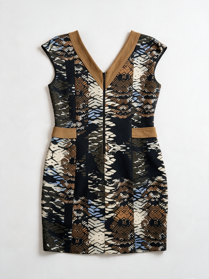 marie méro - Jurk - print, suède-look kraag, getailleerd - L
