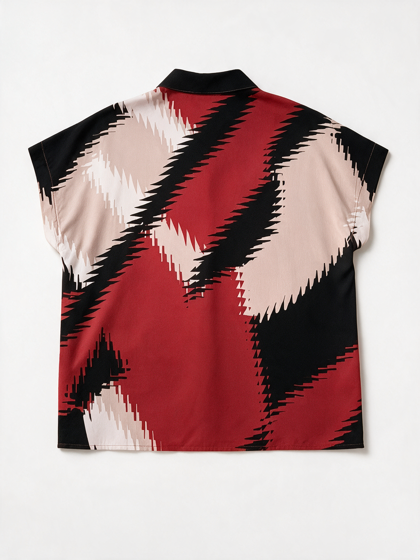Batida - Blouse - grafische zigzagprint, rood/zwart/beige/crème, korte mouwen - S