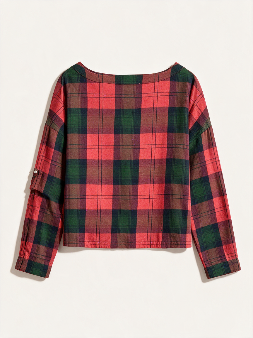 Versus Versace - Trui - rood-groen geruit, groot logo, ronde hals - M