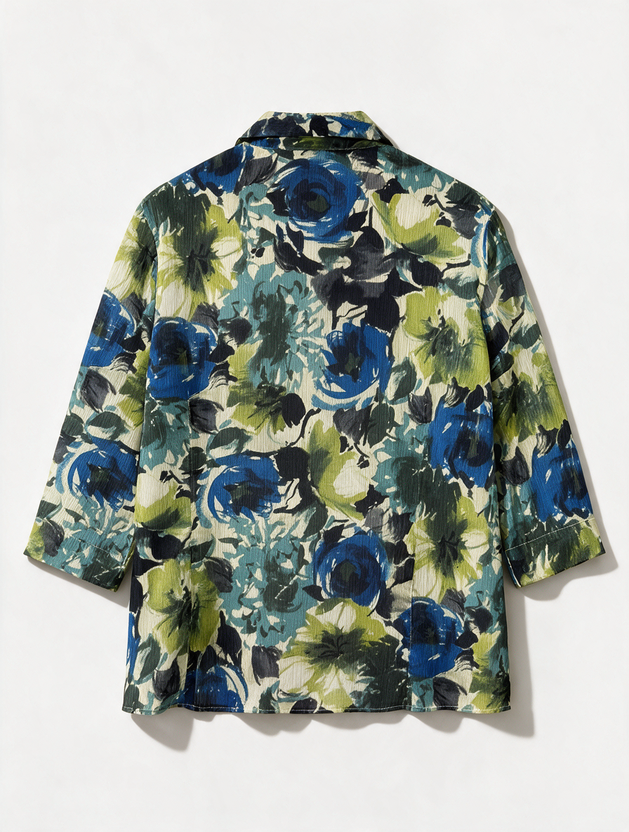 Erfo - Blouse - meerkleurige bloemenprint, licht geribbelde stof - maat 44