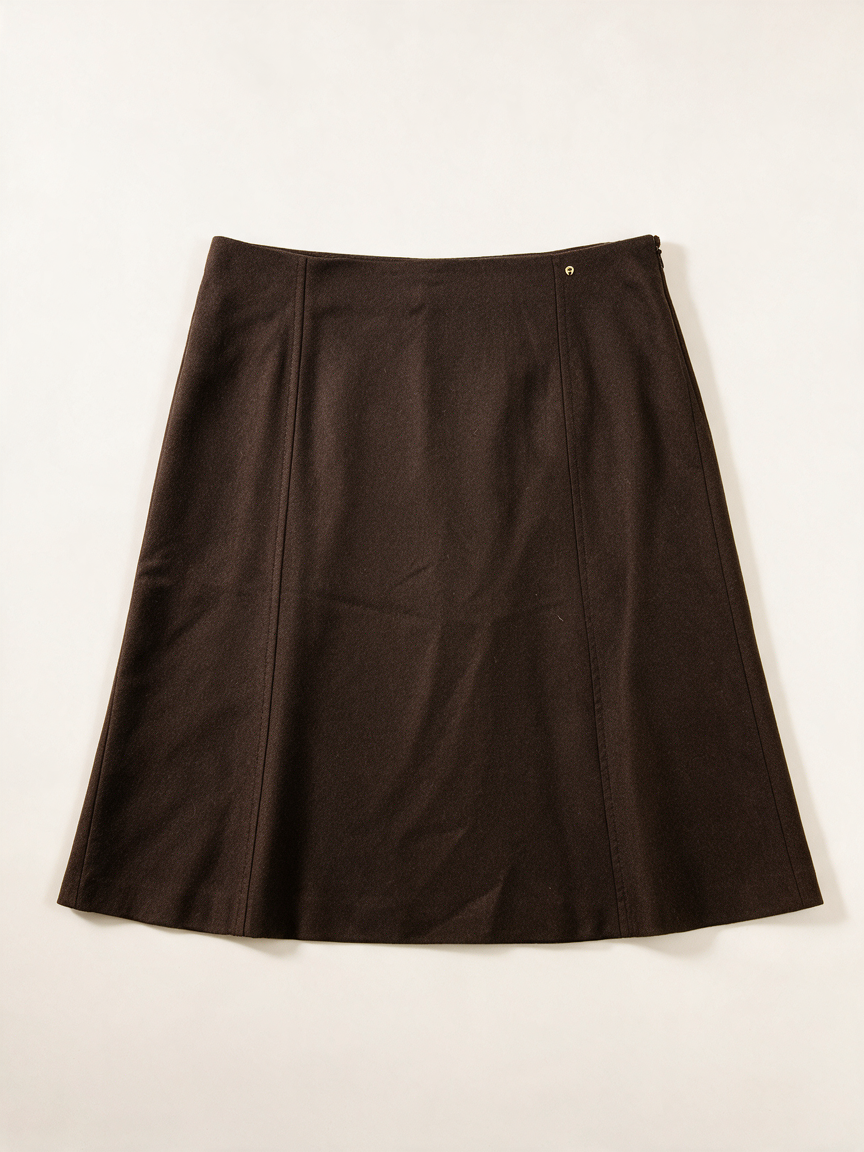 AIGNER - Rok - bruin, knielang, ceintuur met gesp - XL