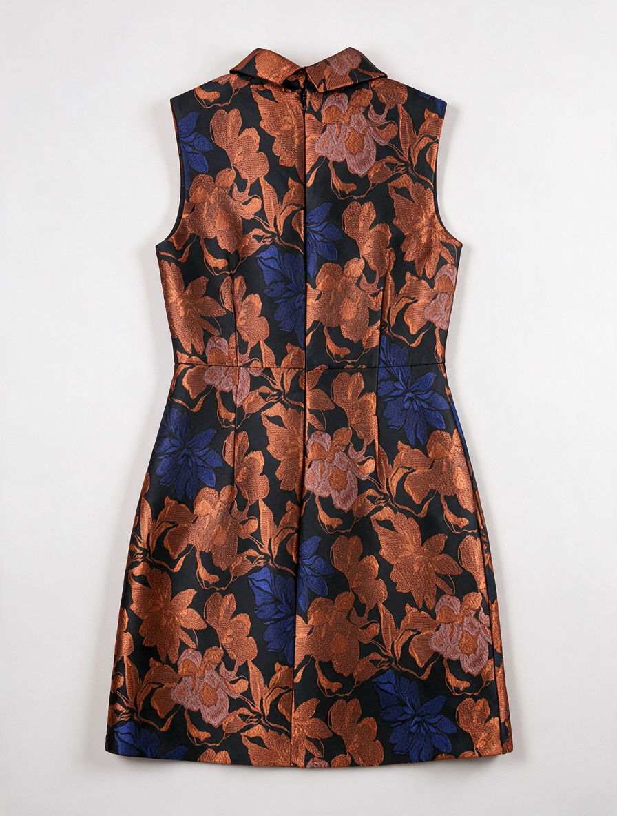 Steps - Jurk - bloemenprint, glanzende stof, opstaande kraag - XL