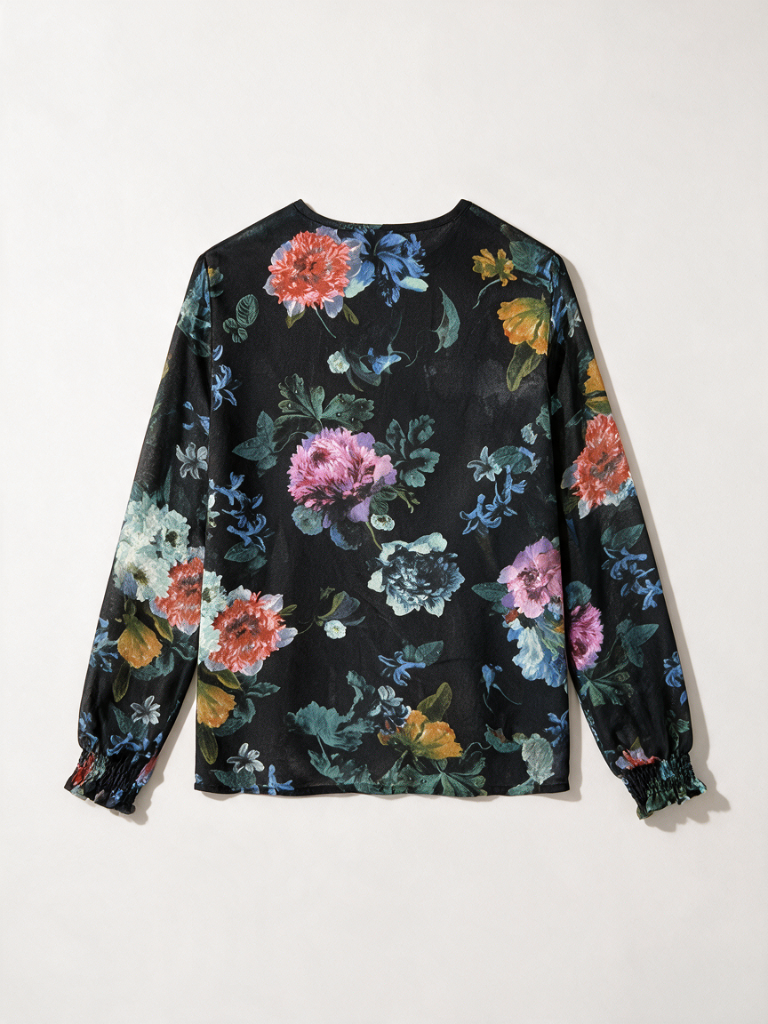 Y.A.S - Blouse - zwart, bloemenprint, V-hals - S