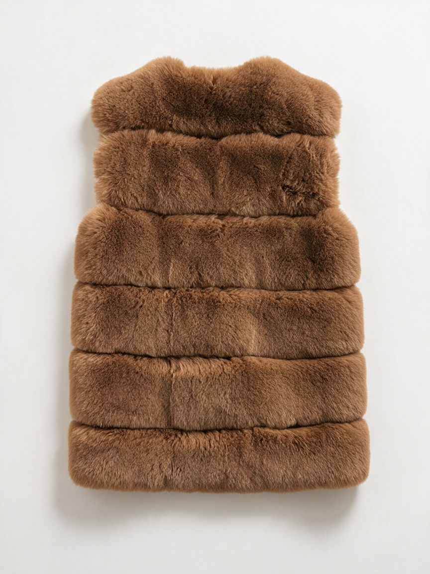 GOLD & SILVER - Bodywarmer - camel, imitatiebont, hoge kraag - L