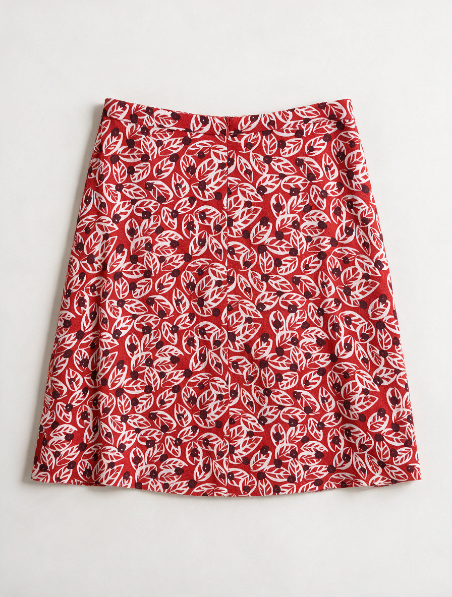 ZILCH - Rok - rood, bladprint, knielengte - XS