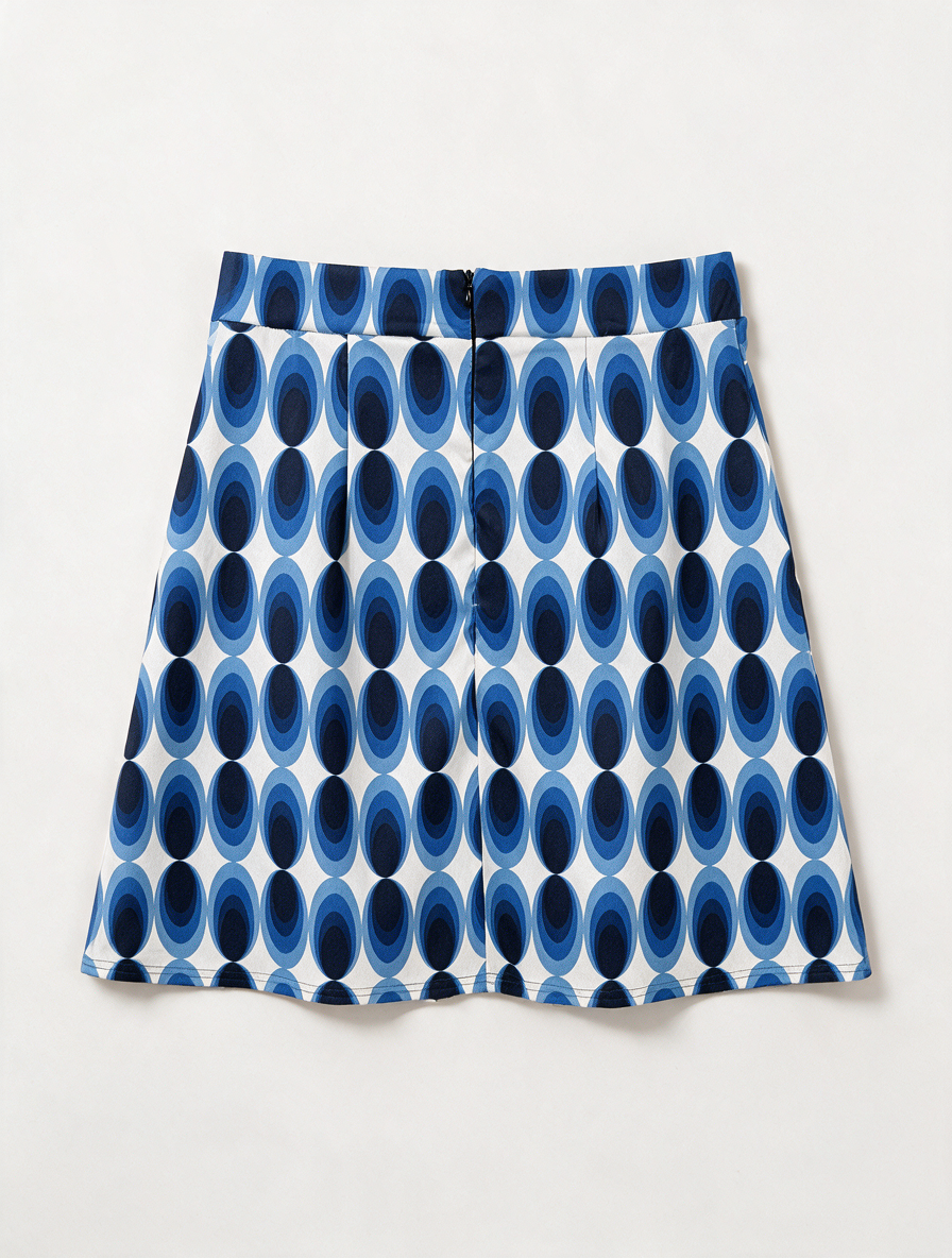 Vintage Chic for Topvintage - Rok - grafische ovaalprint, blauw-wit, boven de knie - S