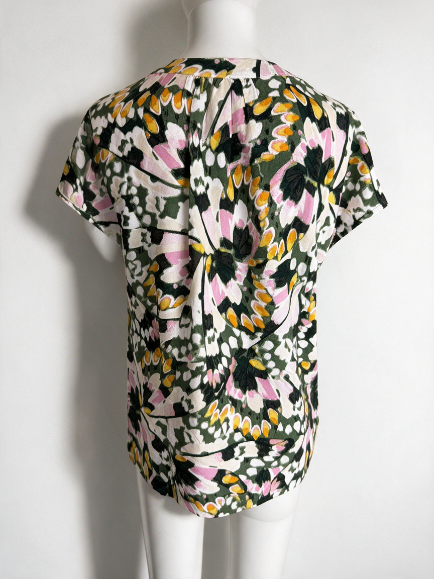 Street One - Blouse - meerkleurig, abstracte bloemenprint, V-hals met split - XS