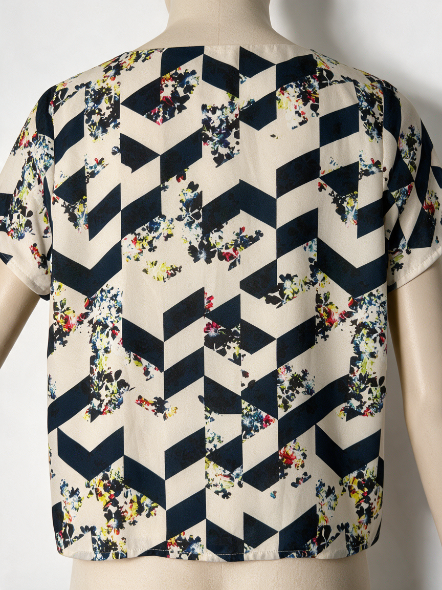 SUGARHILL BOUTIQUE - Blouse - blauw-wit, chevronprint, korte mouw - M