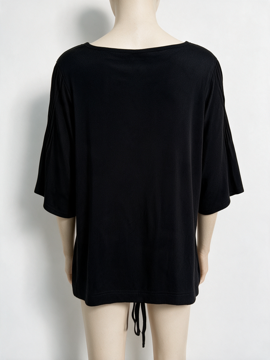 Batida - Blouse - zwart, ronde hals, aansnoerkoord
