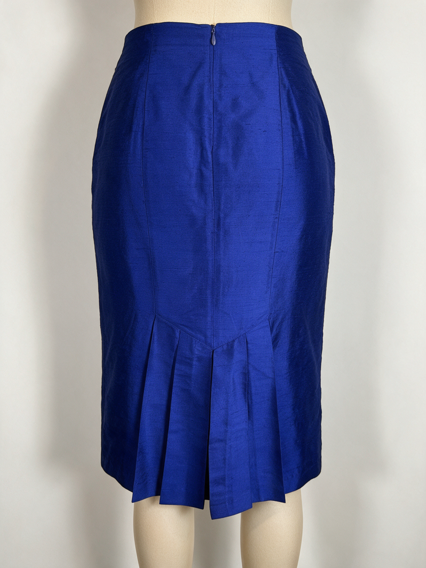 Mieke van Gijsel - Rok - blauw, pencil fit, glanzende stof - L