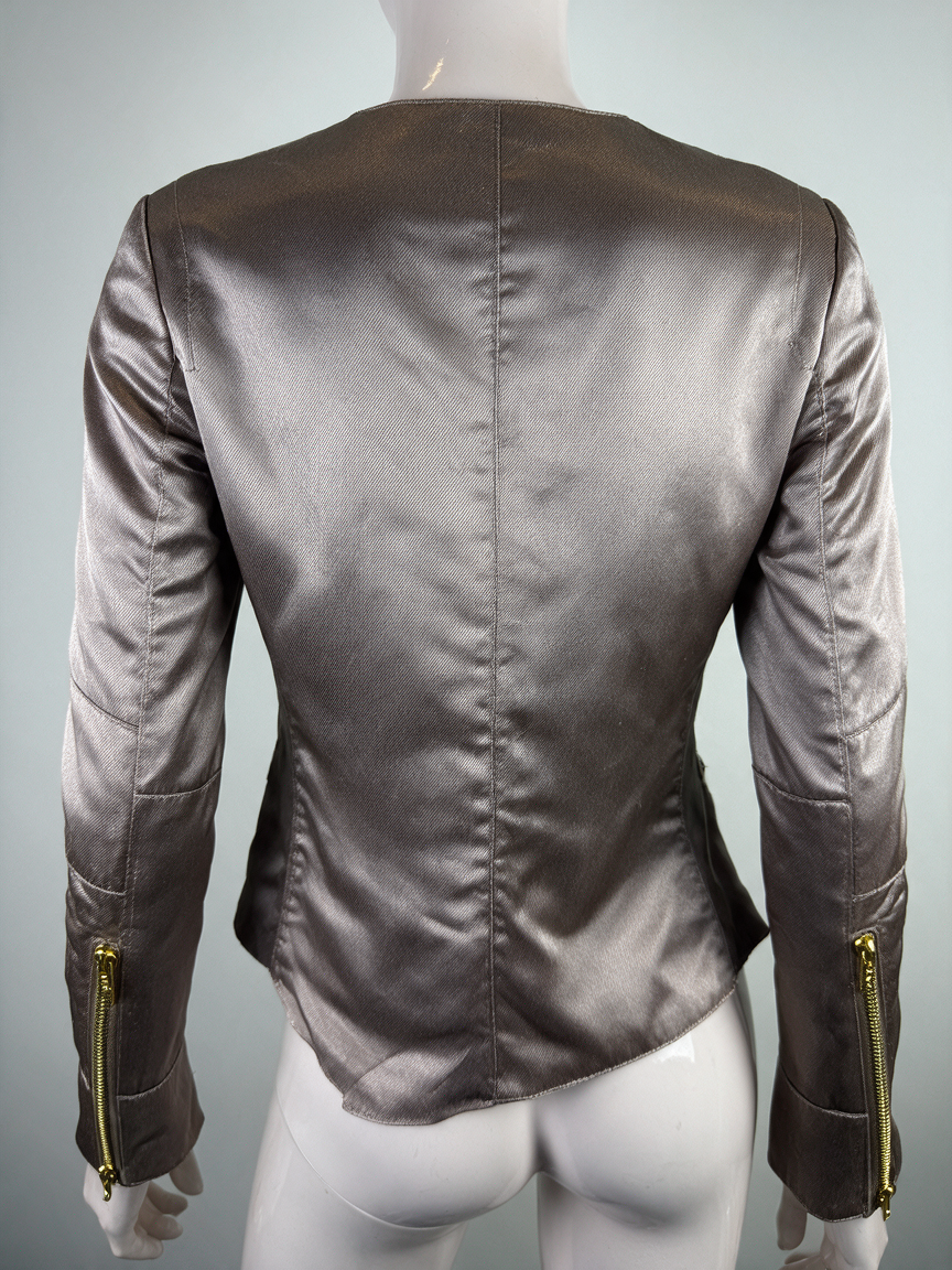 JOSH V - Jas - metallic glans, zilver-taupe, goudkleurige ritsdetails - XS