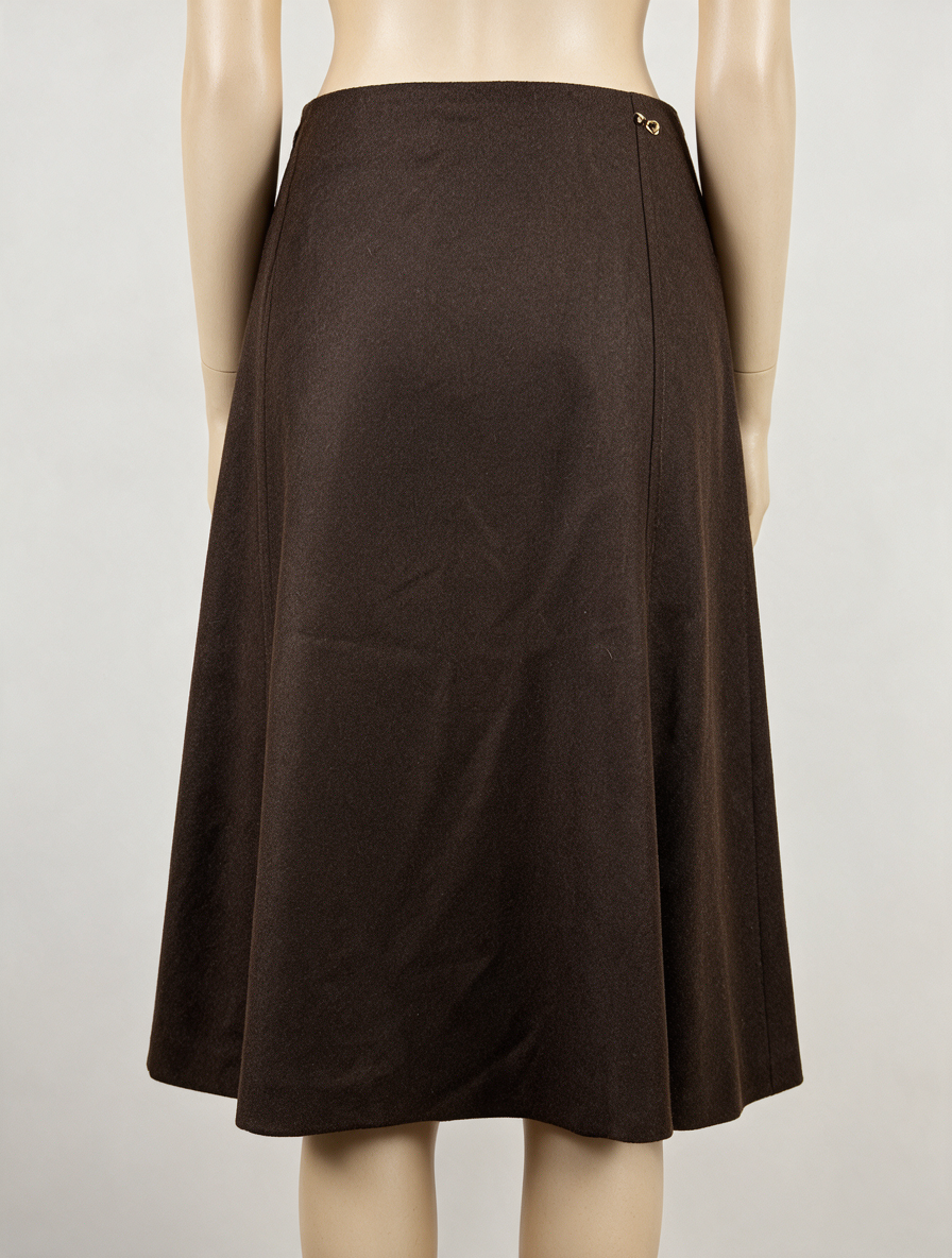 AIGNER - Rok - bruin, knielang, ceintuur met gesp - XL