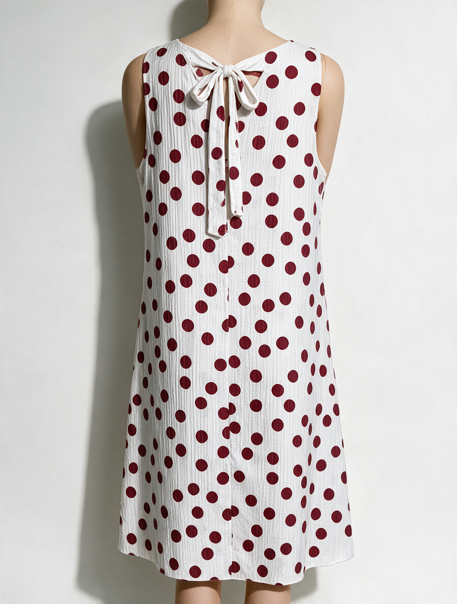 XOX - Jurk - wit met rode polkadots, mouwloos, striksluiting in de nek - M