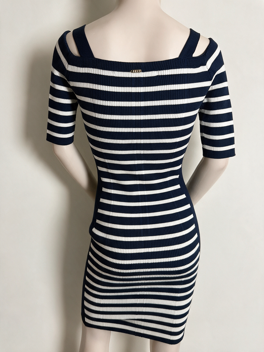 Guess - Jurk - blauw-wit, horizontale strepen, ribgebreid - S