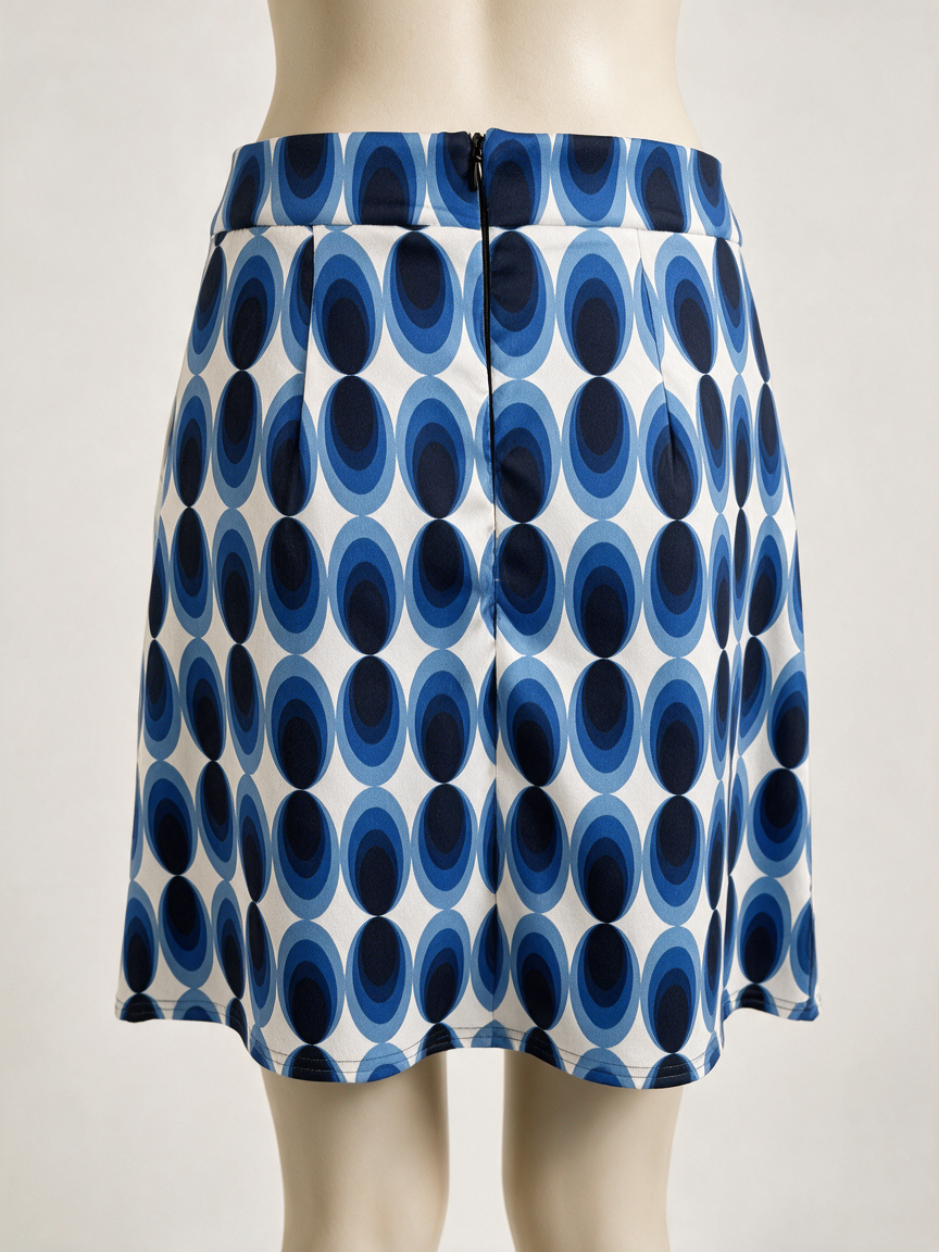 Vintage Chic for Topvintage - Rok - grafische ovaalprint, blauw-wit, boven de knie - S