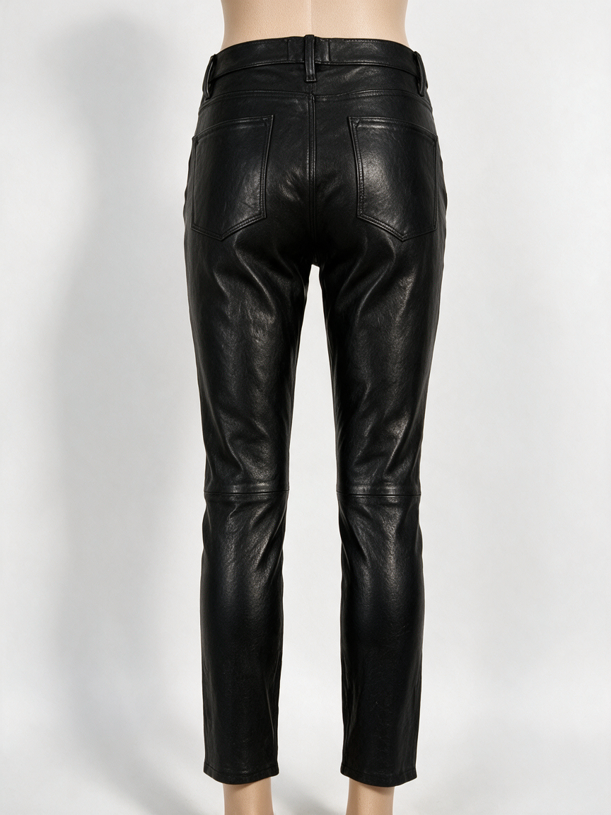 FRAME - Broek - zwart, skinny fit, lamsleer - S