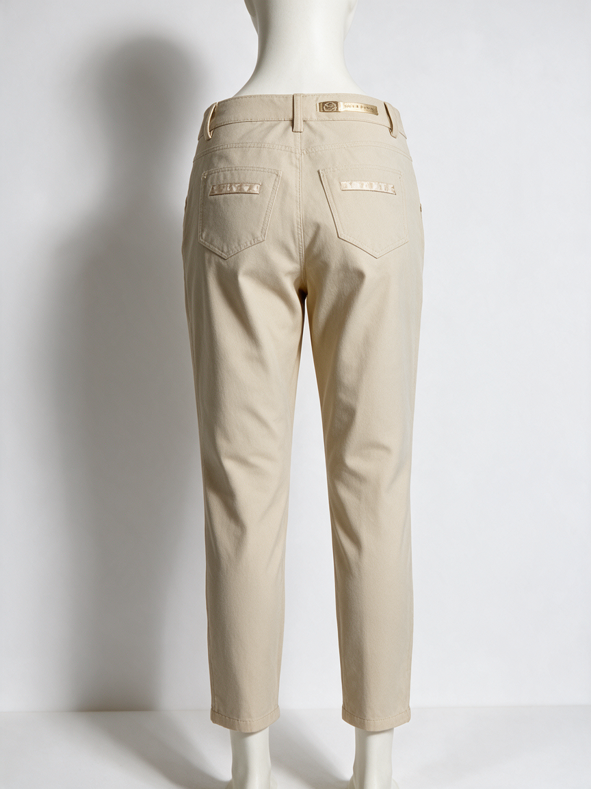 GLAMOROUS - Broek - beige, slim fit, goudkleurige ritsen