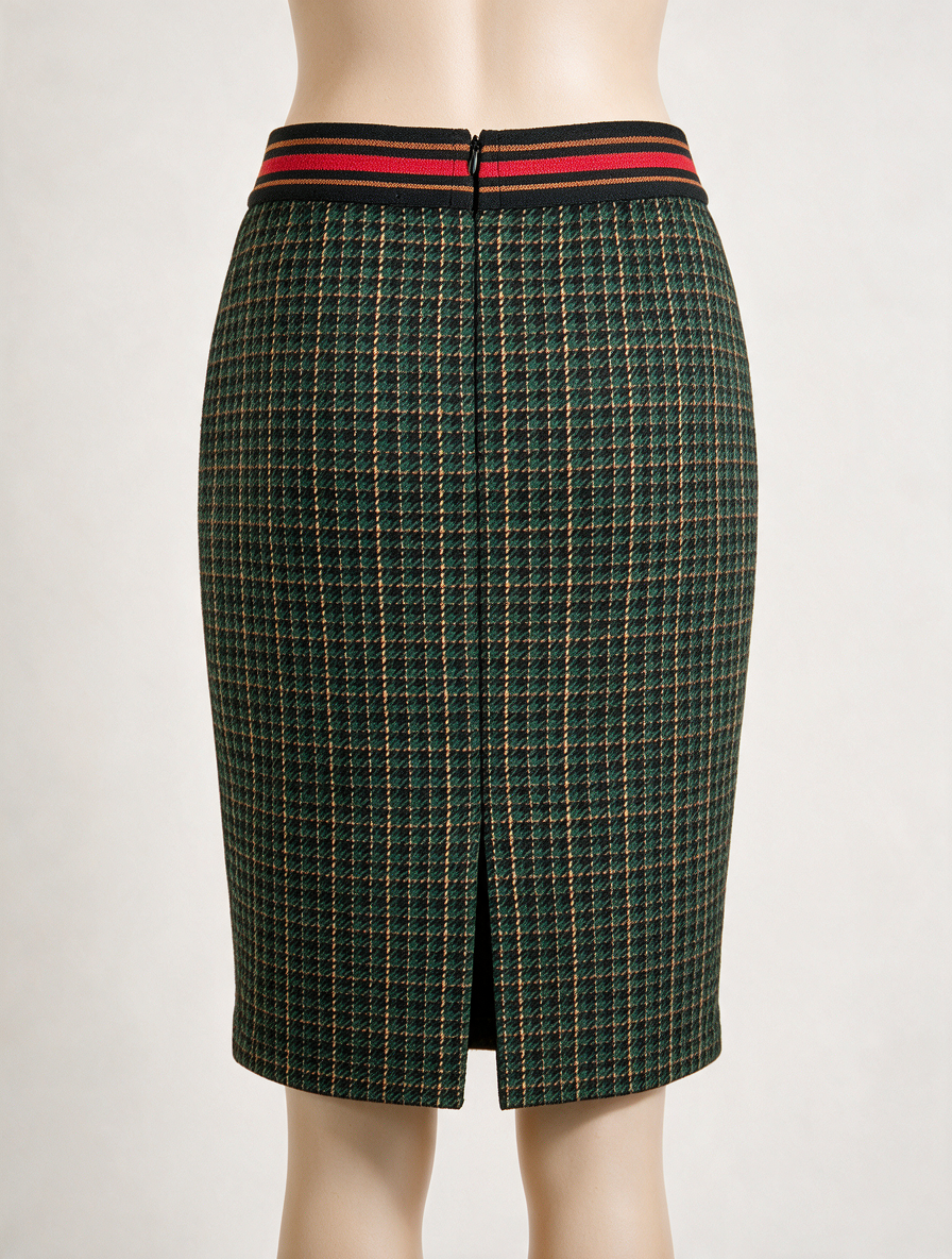 HAMPTON BAYS - Rok - geruit groen-zwart, elastische tailleband, ritssluiting achter - S