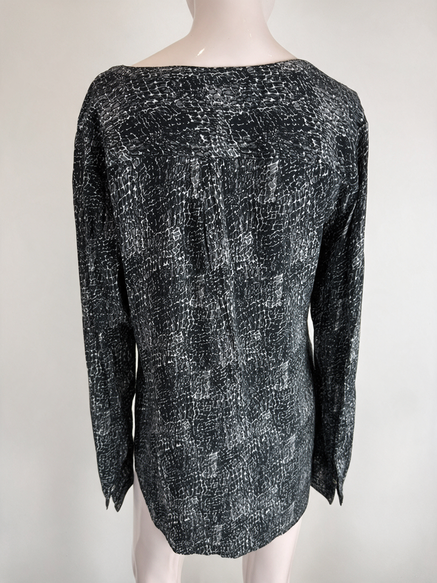 Street One - Blouse - zwart-wit patroon, V-hals, lange mouw - L