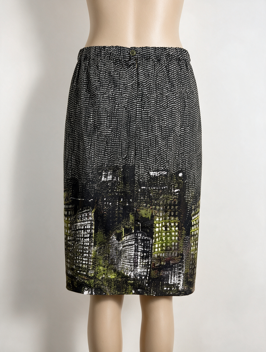 s.Oliver - Rok - zwart-wit met groen, grafisch motief, elastische tailleband - XXL