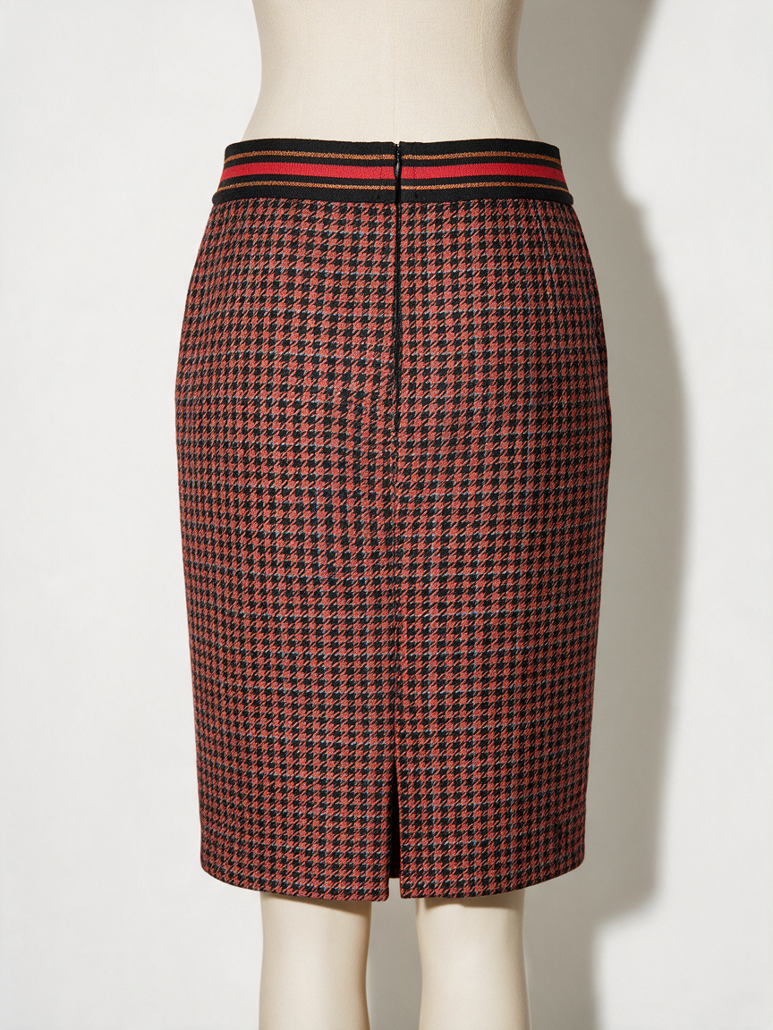 HAMPTON BAYS - Rok - pied-de-poule, rood/zwart/beige, knielengte - S