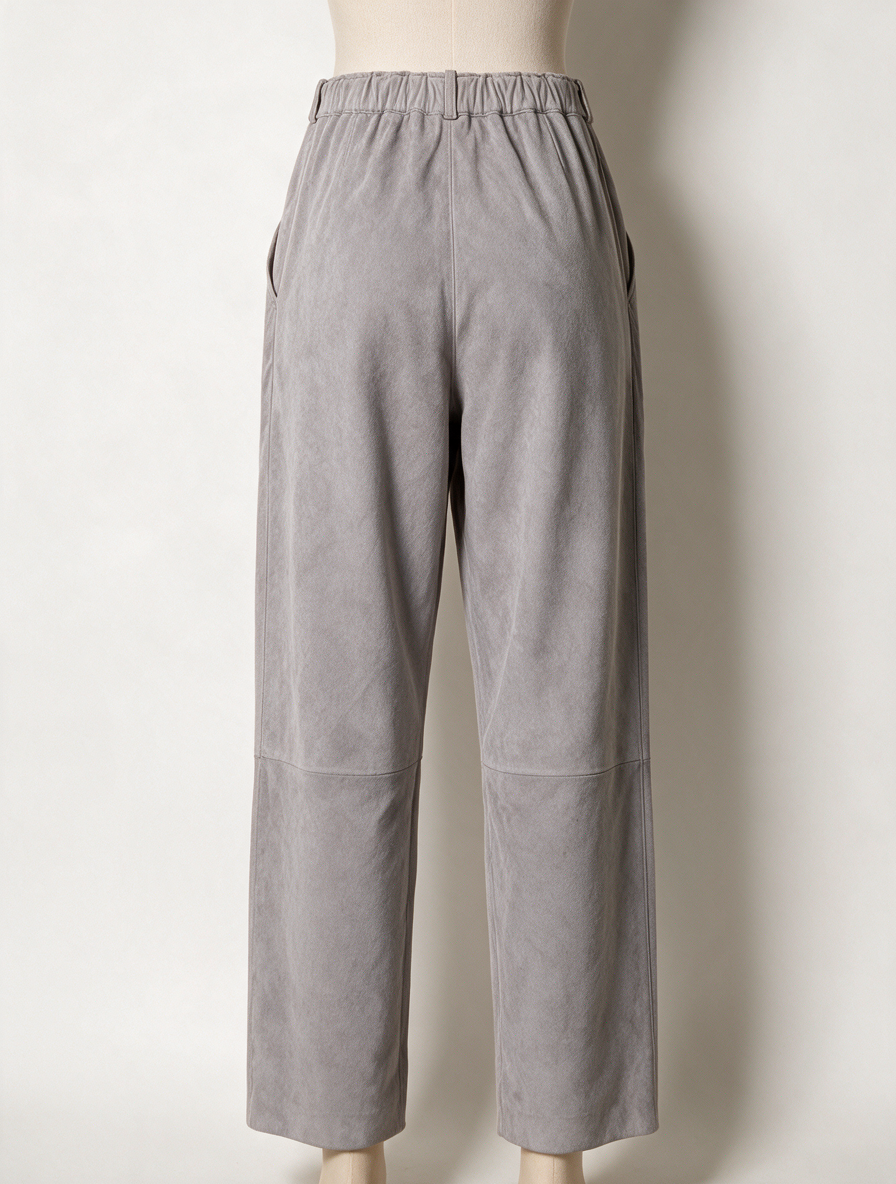 Broek - grijs, suède, high waist - vintage - S
