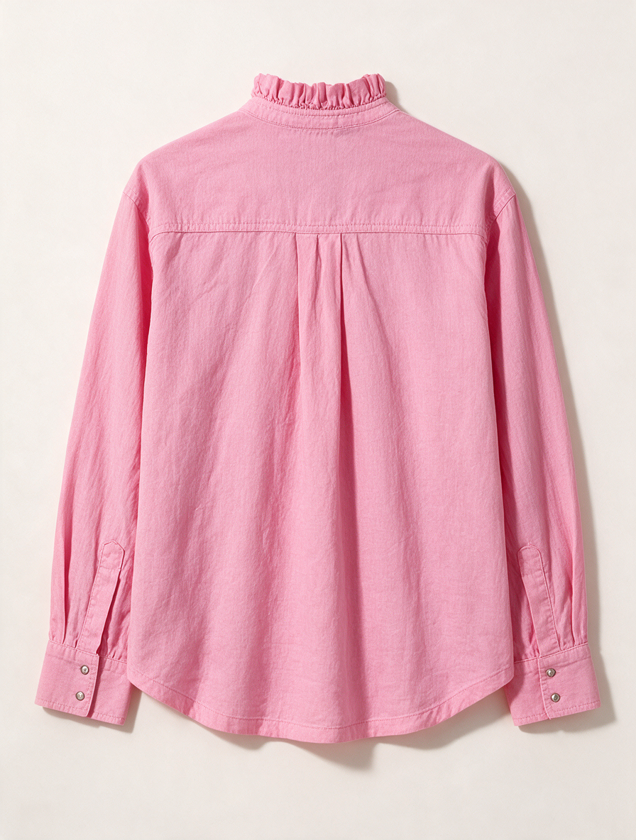 co’couture - Blouse - roze, opstaande kraag met ruches, halve knoopsluiting - XS