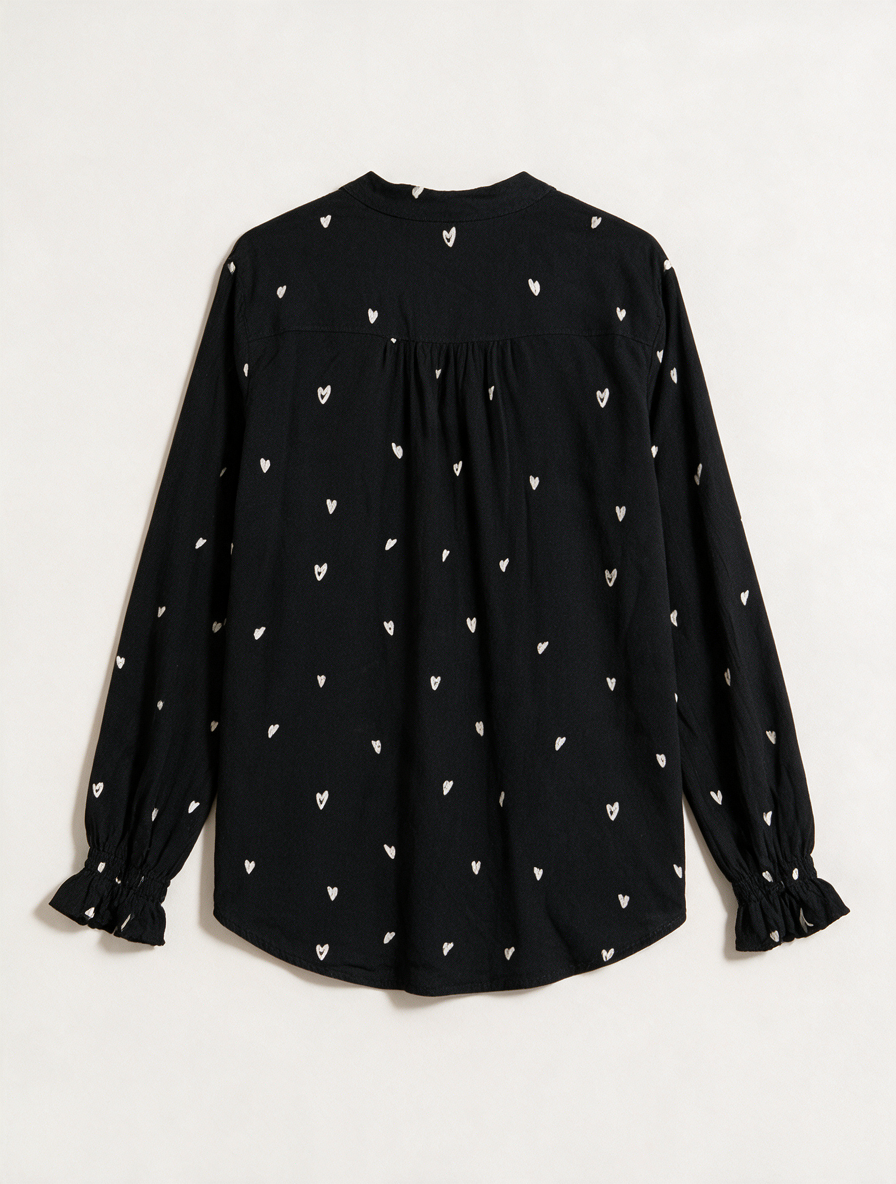 Fabienne Chapot - Blouse - zwart-wit, hartjesprint, opstaande kraag - L