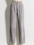 Broek - grijs, suède, high waist - vintage - S