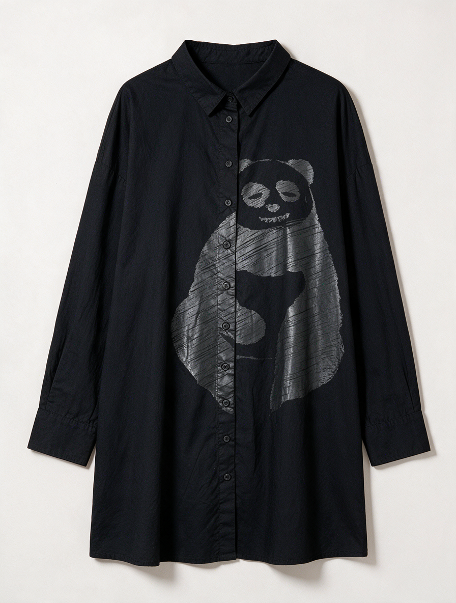 Studio Rundholz - Jurk - zwart, oversized, panda-print - TU