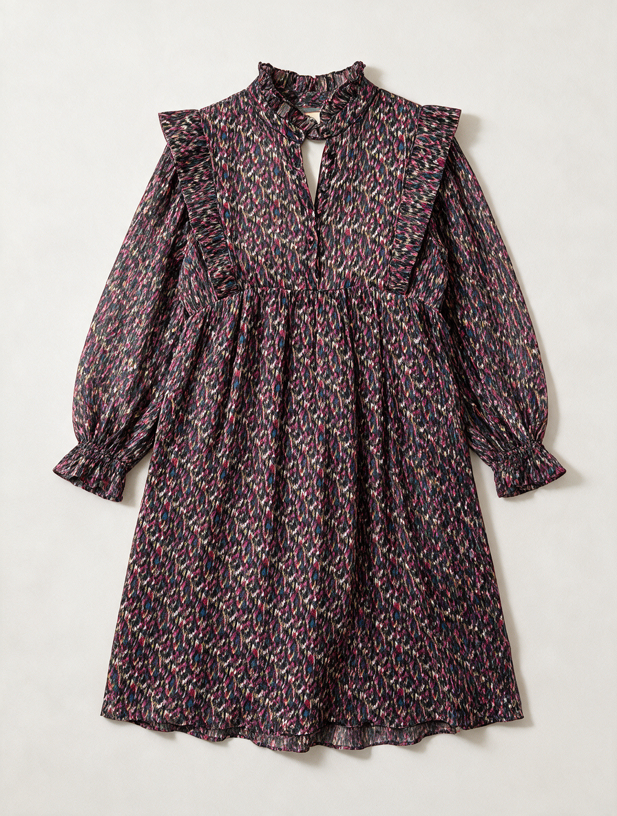 ba&sh - Jurk - all-over print, striksluiting, 3/4 mouw - S