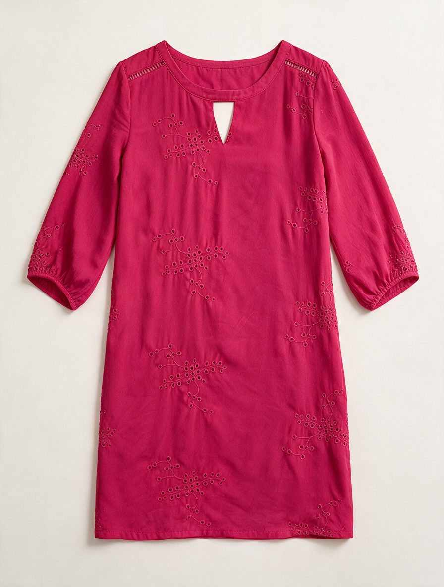 LOLA LIZA - Jurk - roze, opengewerkte details, ronde hals met V-uitsnede - maat S