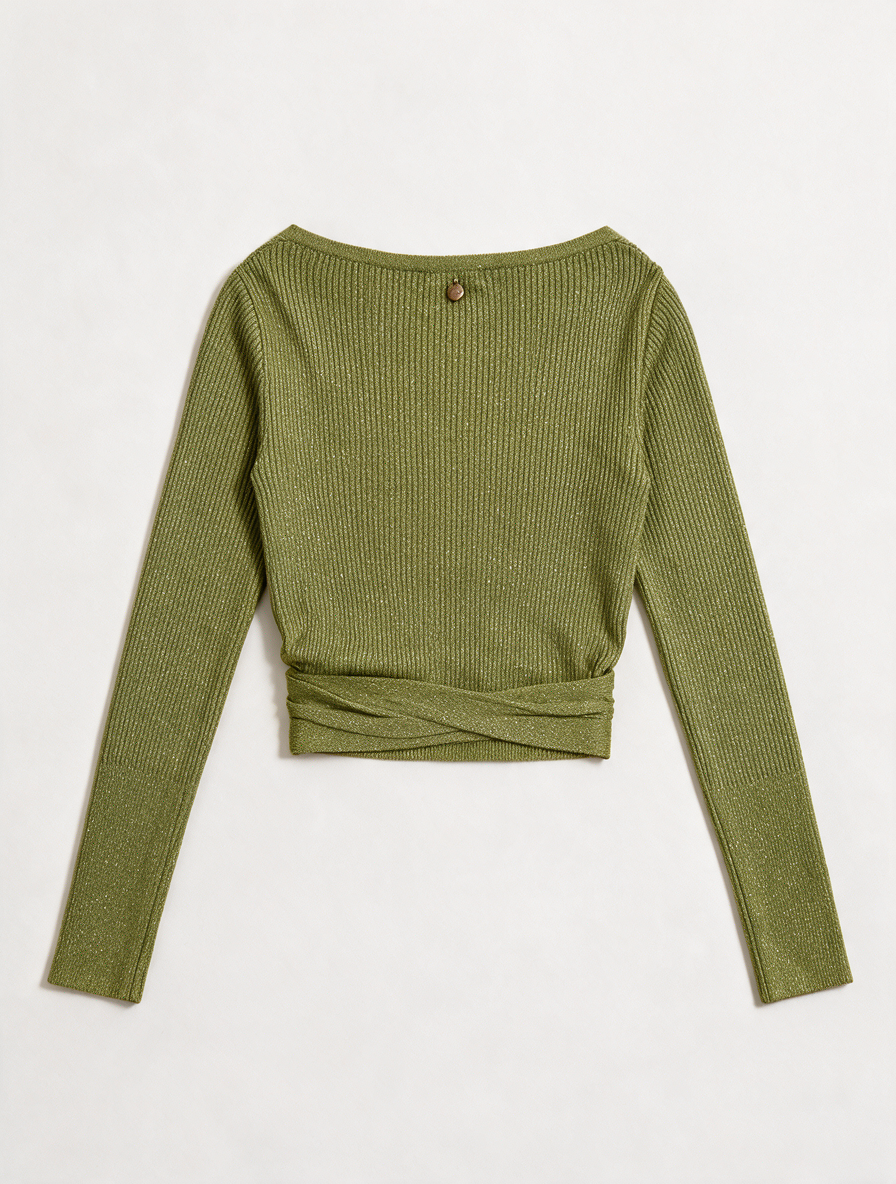 FRACOMINA - Vest - groen, ribgebreid, wikkelmodel - S