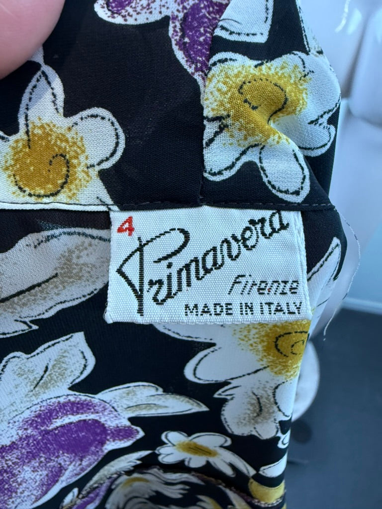 Primavera - Blouse - zwart met bloemenprint, open model - maat L