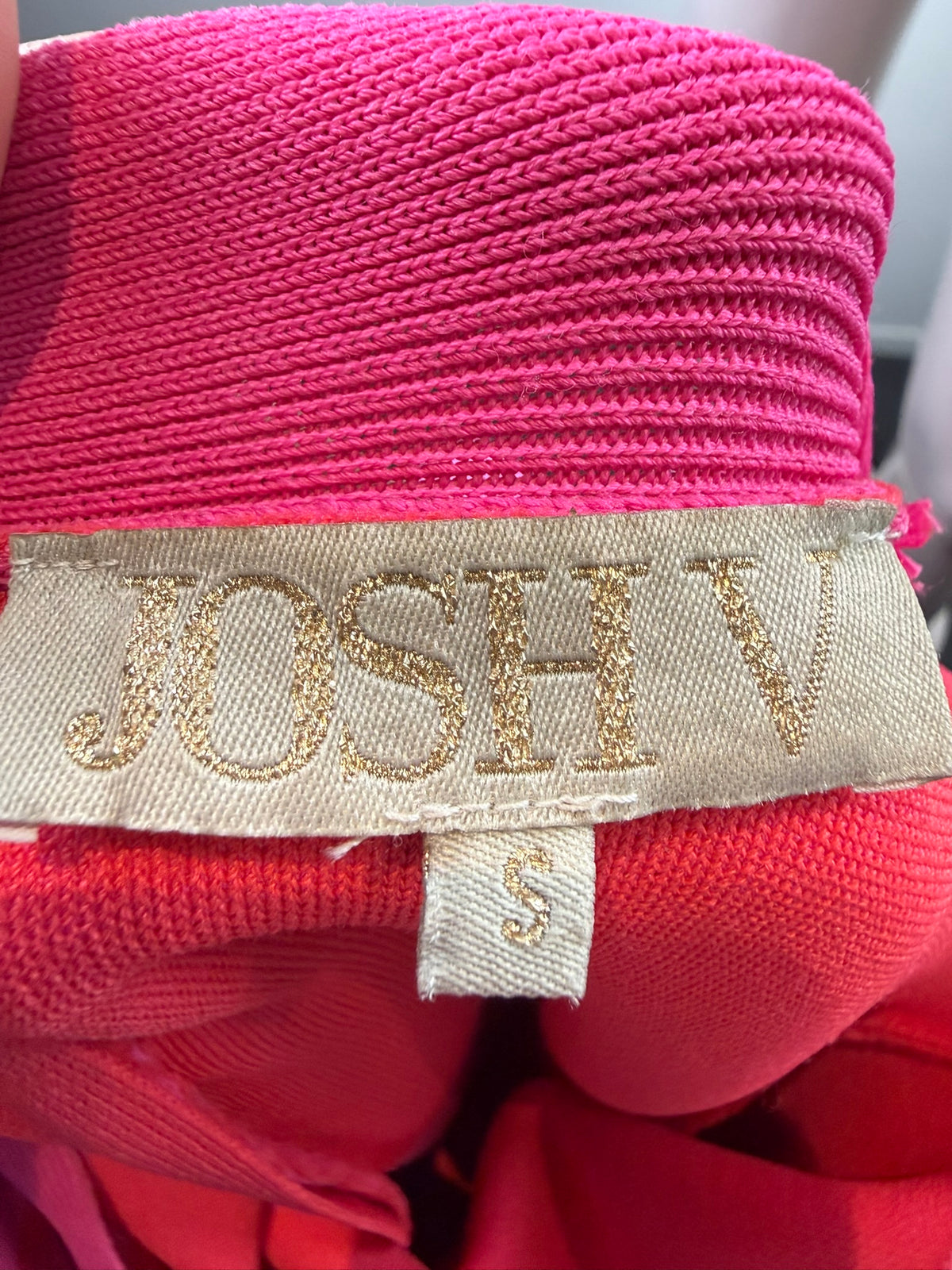 JOSH V - Jurk - roze/rood, horizontale strepen, volant - S