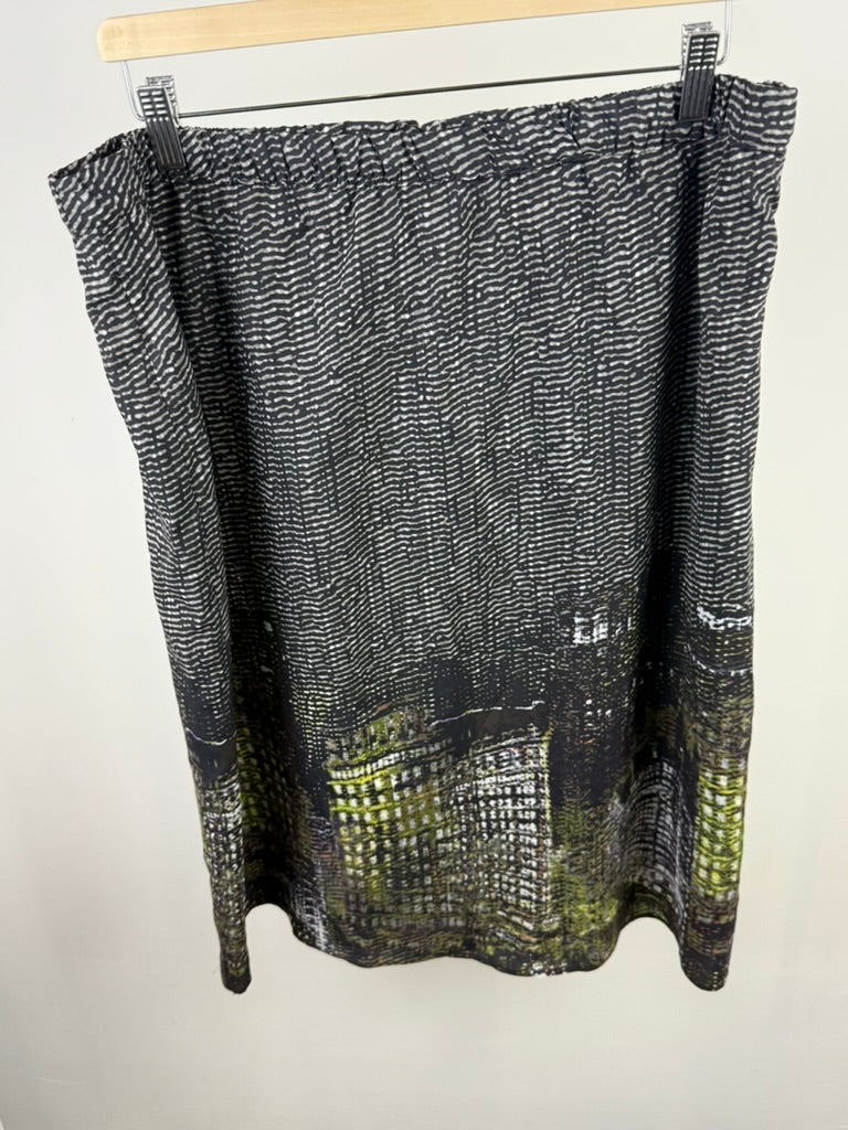 s.Oliver - Rok - zwart-wit met groen, grafisch motief, elastische tailleband - XXL