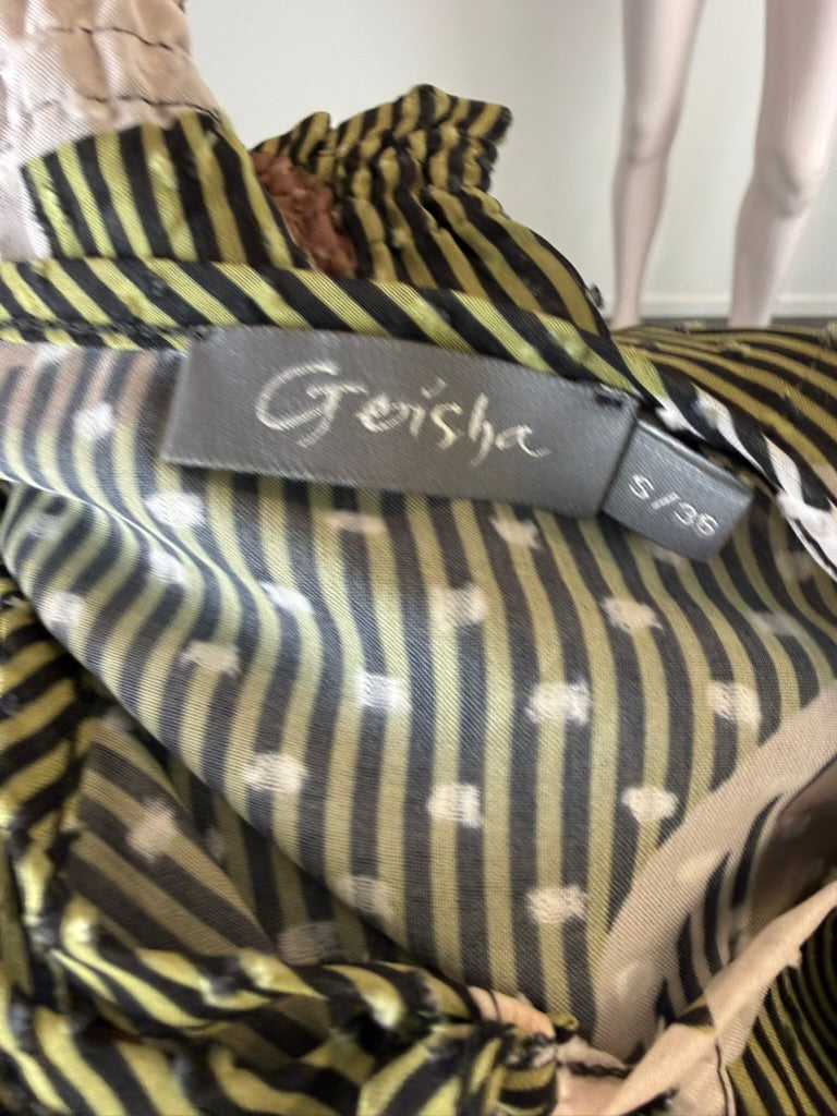 Geisha - Blouse - groen, bladprint, striksluiting - S