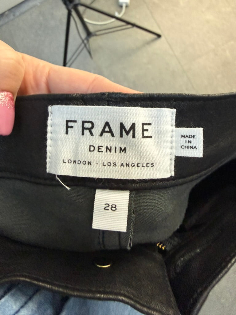 FRAME - Broek - zwart, skinny fit, lamsleer - S