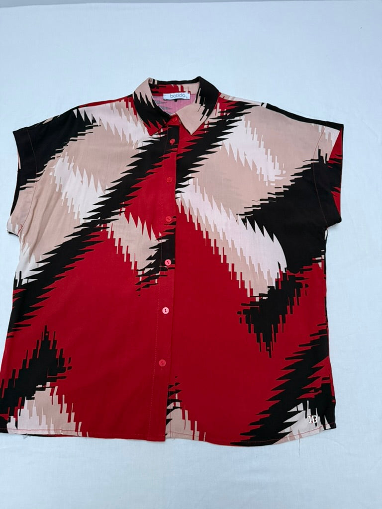 Batida - Blouse - grafische zigzagprint, rood/zwart/beige/crème, korte mouwen - S