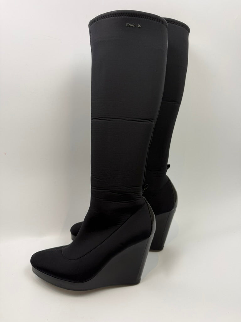 Calvin Klein - Laarzen - zwart, kniehoog, wedgehak - 38