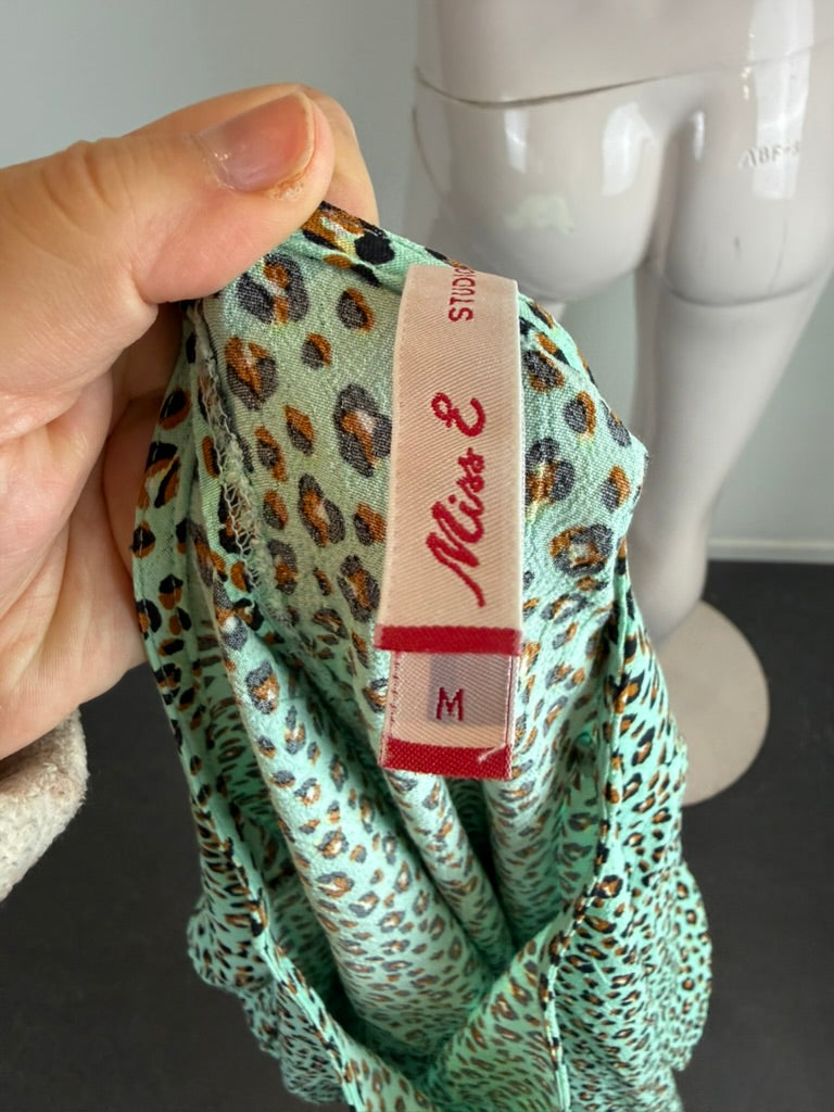 Miss E Studio - Blouse - mintgroen, panterprint, trekkoord - M