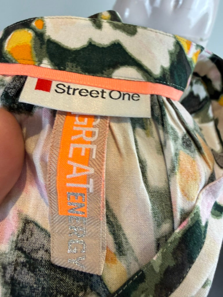 Street One - Blouse - meerkleurig, abstracte bloemenprint, V-hals met split - XS