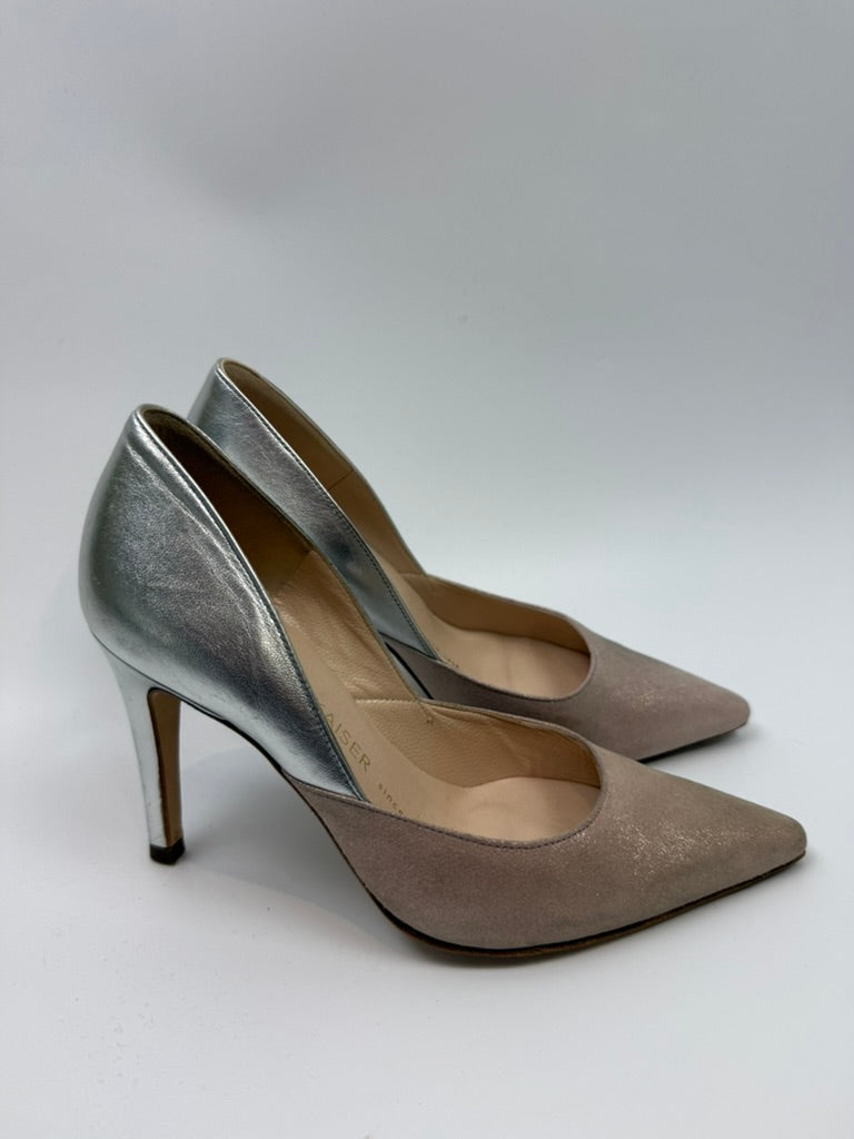 Peter Kaiser - Pumps - taupe en zilver, spitse neus, hoge hak - 36