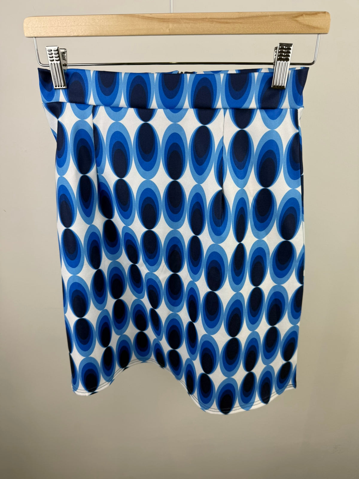 Vintage Chic for Topvintage - Rok - grafische ovaalprint, blauw-wit, boven de knie - S
