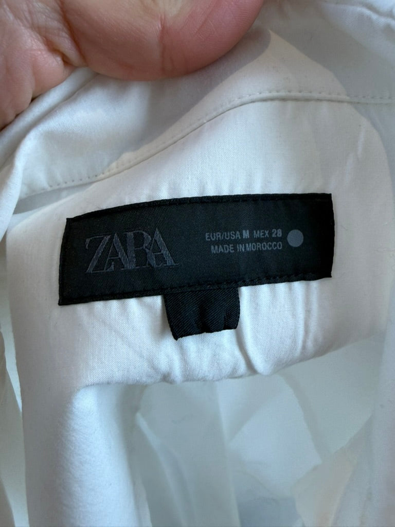 ZARA - Blouse - wit, klassieke kraag, knoopsluiting - M