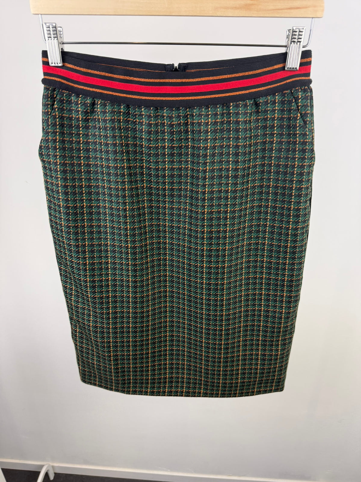 HAMPTON BAYS - Rok - geruit groen-zwart, elastische tailleband, ritssluiting achter - S