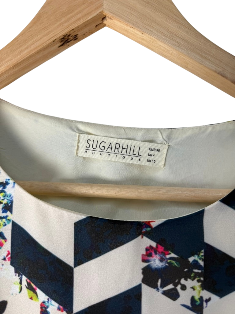 SUGARHILL BOUTIQUE - Blouse - blauw-wit, chevronprint, korte mouw - M