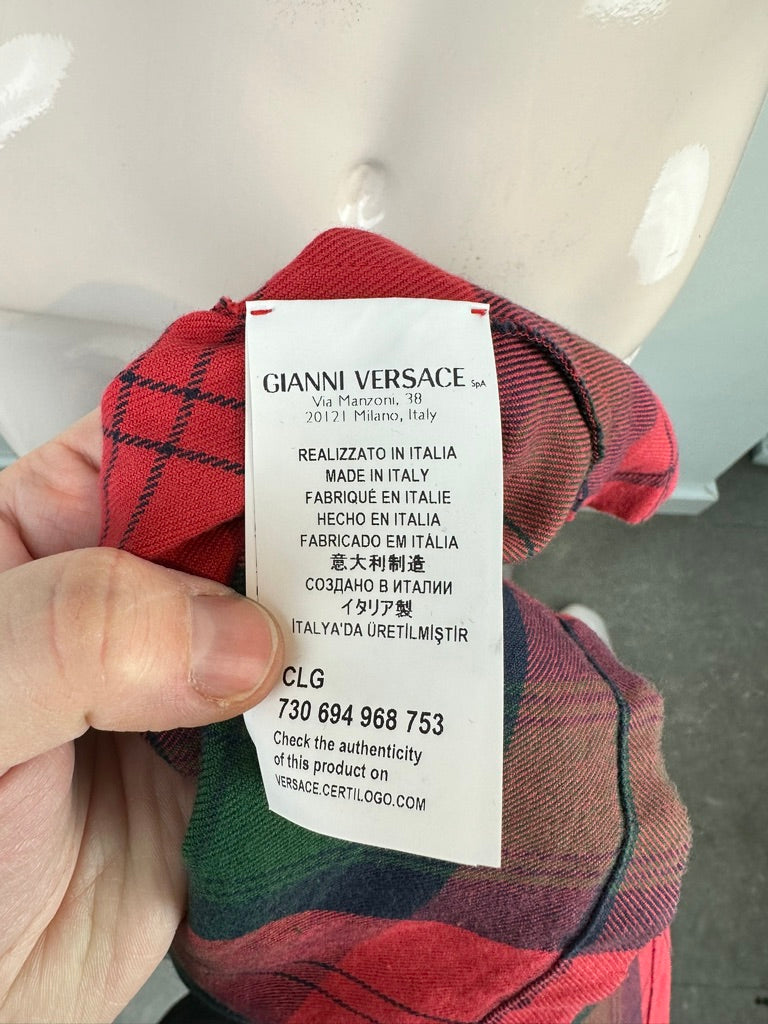 Versus Versace - Trui - rood-groen geruit, groot logo, ronde hals - M