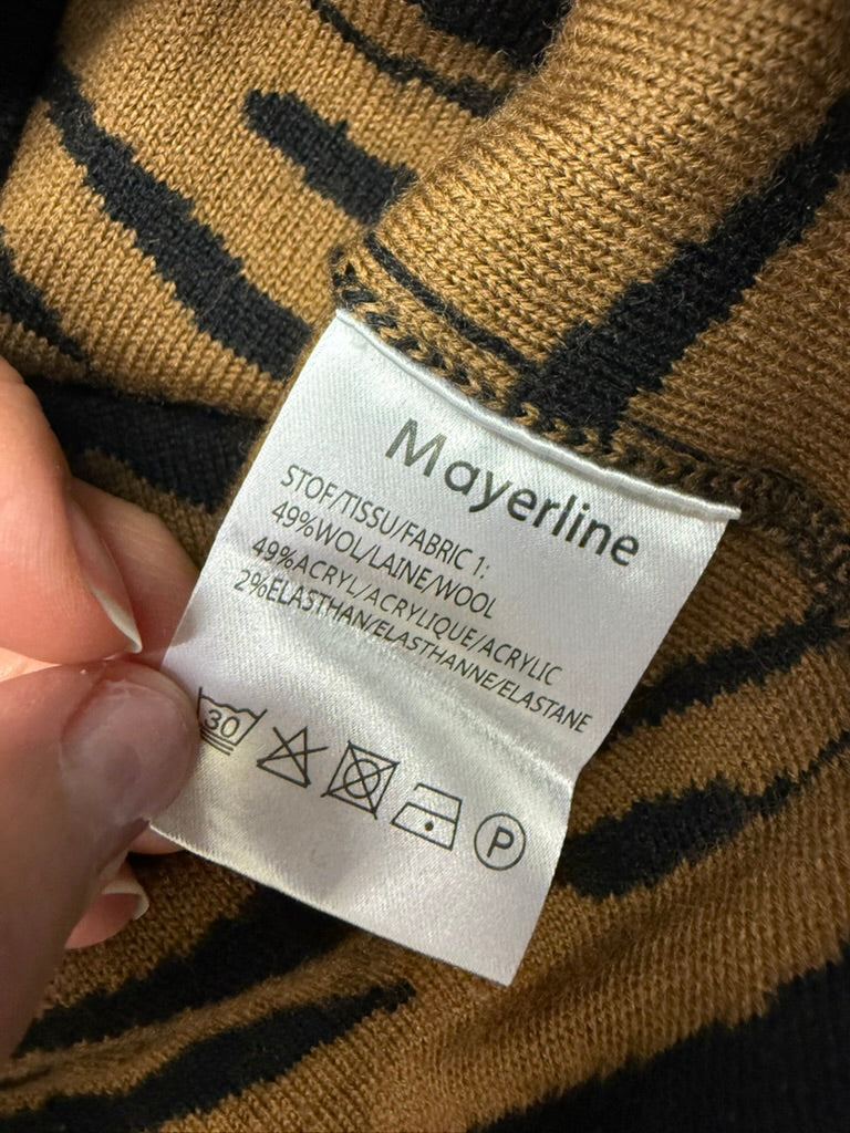 Zwart-camel trui met zebra-/tijgerstrepen van Mayerline, detailfoto