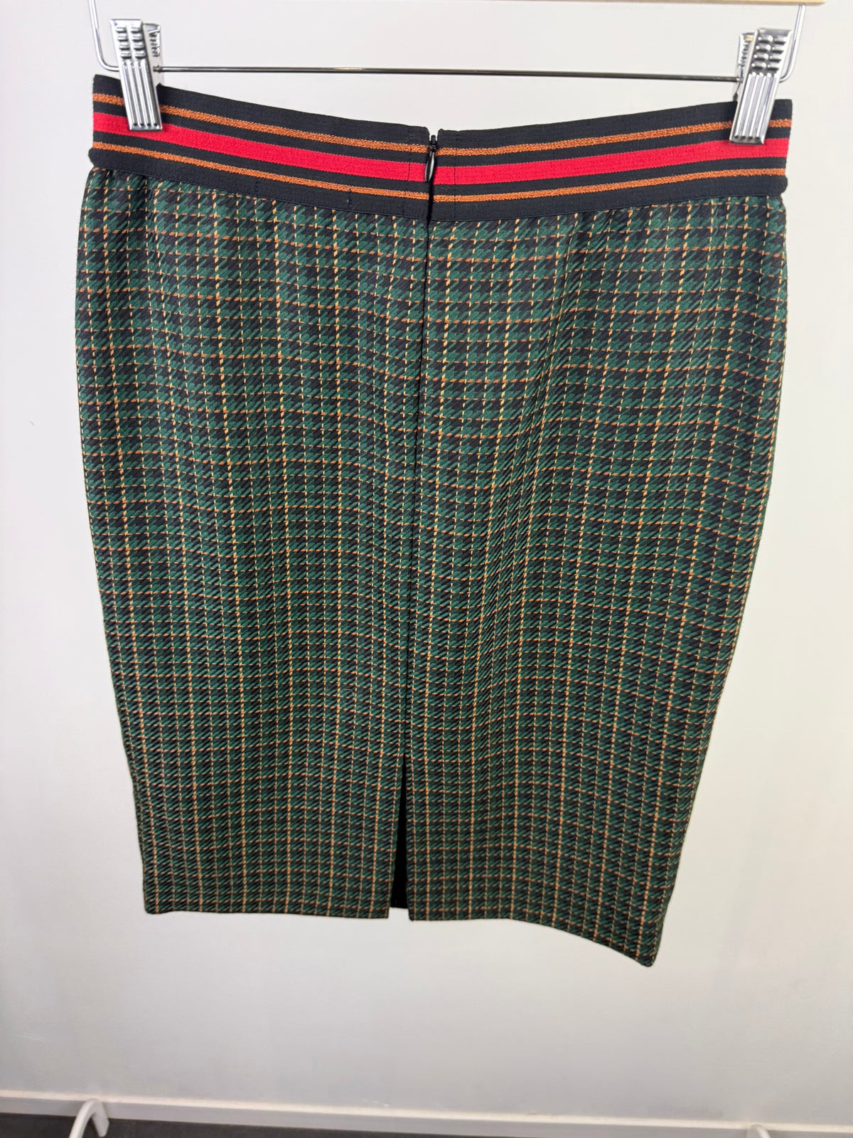HAMPTON BAYS - Rok - geruit groen-zwart, elastische tailleband, ritssluiting achter - S